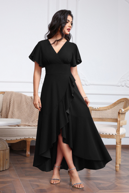 Elegant V-neck High Low Chiffon A-Line Mother of The Bride Dress with Slit