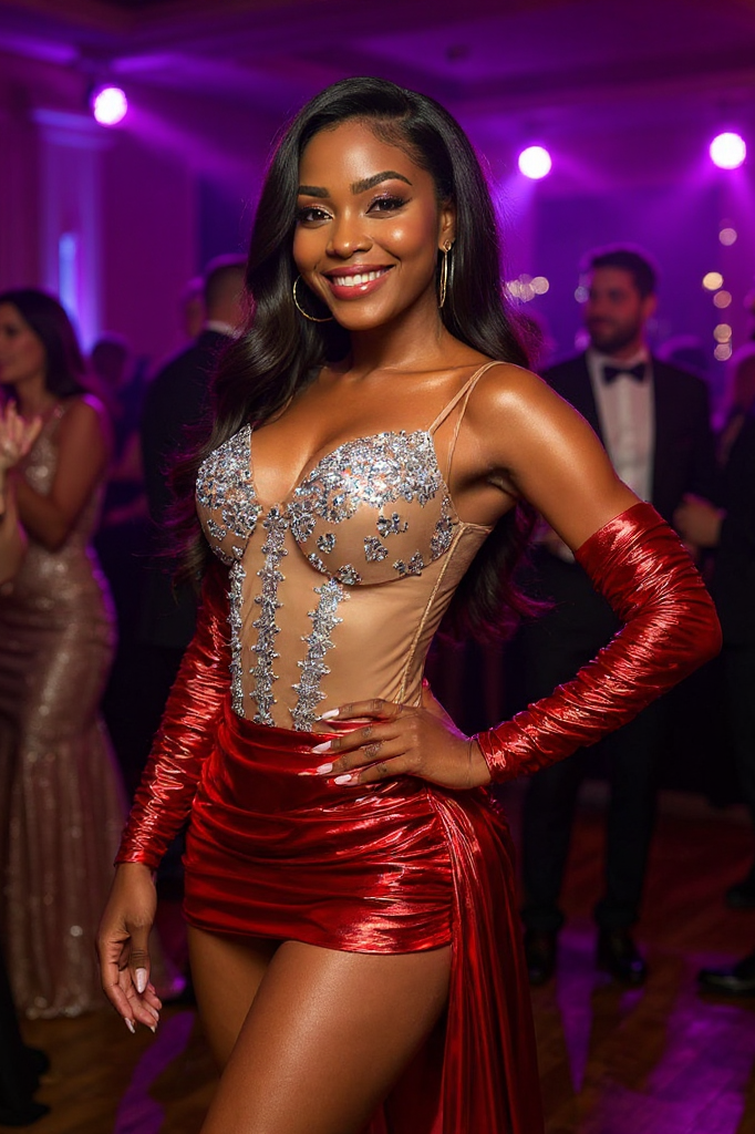 Lace Up Short V-neck Red Prom Dress with Rhinestones and Gloves