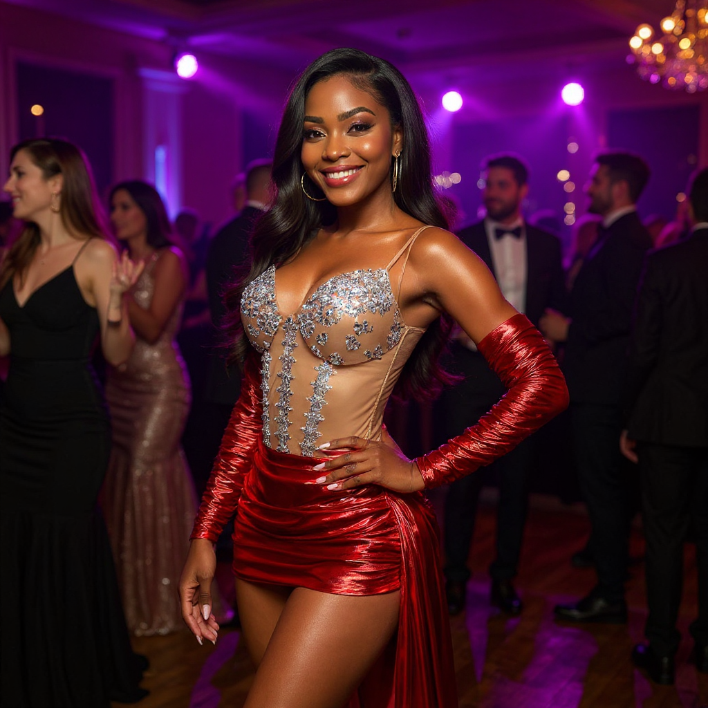Lace Up Short V-neck Red Prom Dress with Rhinestones and Gloves