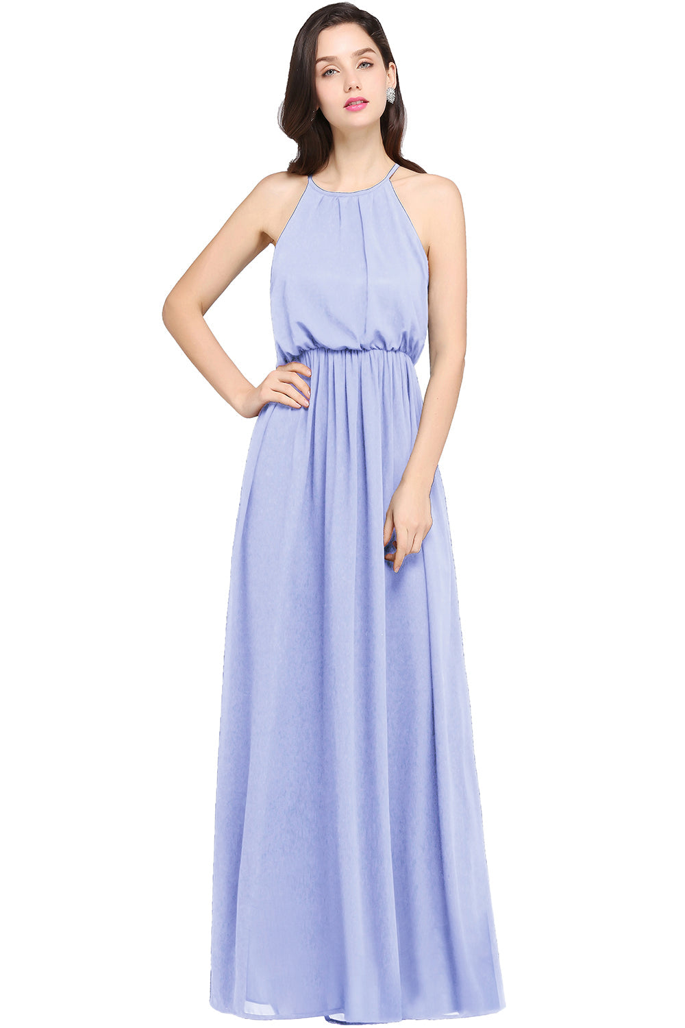 Casual Long Halter Chiffon Floor Length A Line Bridesmaid Dress - YESBABYONLINE