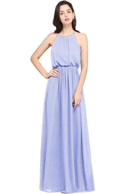 Casual Long Halter Chiffon Floor Length A Line Bridesmaid Dress - YESBABYONLINE