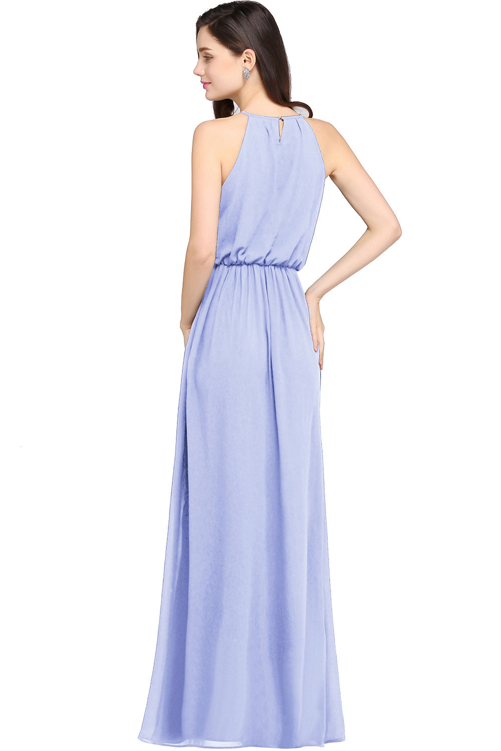 Casual Long Halter Chiffon Floor Length A Line Bridesmaid Dress - YESBABYONLINE