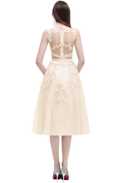 Short A Line Sleeveless Crew Neck Tulle Lace Formal Dress - YESBABYONLINE