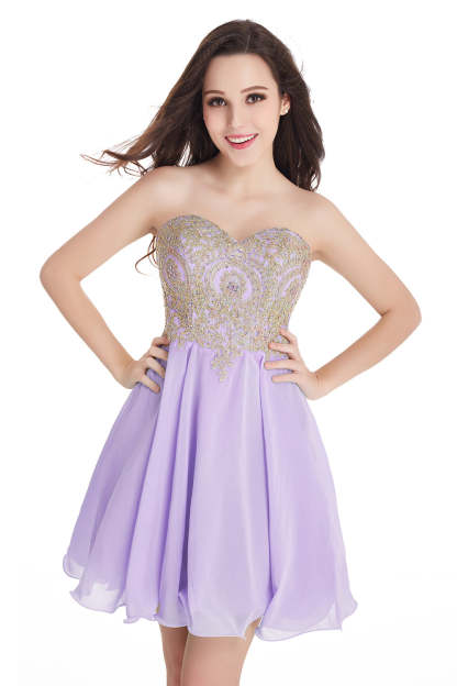 Short A-Line Strapless Chiffon Prom Dresses with Beadings - YESBABYONLINE