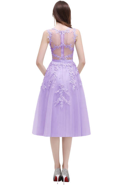 Short A Line Sleeveless Crew Neck Tulle Lace Formal Dress - YESBABYONLINE