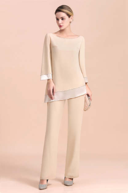 Long Sleeve Champagne Mother Of The Bride Dress Chiffon Jumpsuit Yesbabyonline