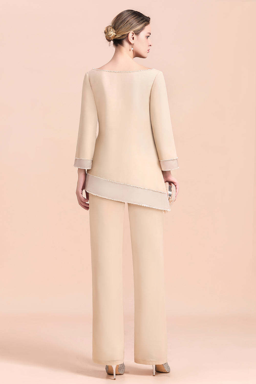 Long Sleeve Champagne Mother Of The Bride Dress Chiffon Jumpsuit Yesbabyonline