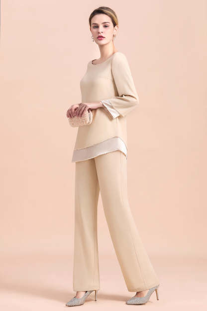 Long Sleeve Champagne Mother Of The Bride Dress Chiffon Jumpsuit Yesbabyonline
