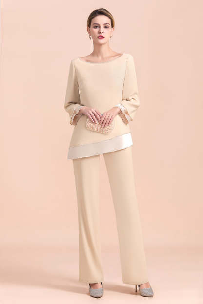 Long Sleeve Champagne Mother Of The Bride Dress Chiffon Jumpsuit Yesbabyonline