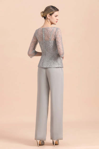 Long Sleeve Crew Neck Mother Of The Bride Dress Chiffon Jumpsuit Yesbabyonline