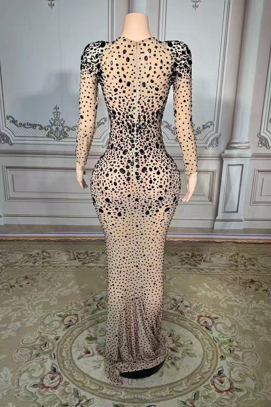 Rhinestones Tulle Long Sleeve Sweetheart Floor-Length Prom Dress Yesbabyonline