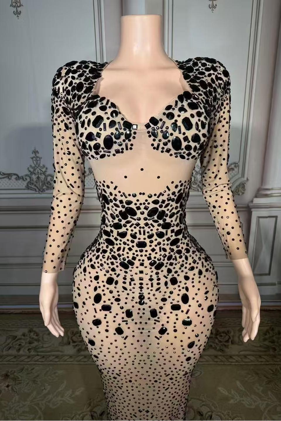 Rhinestones Tulle Long Sleeve Sweetheart Floor-Length Prom Dress Yesbabyonline