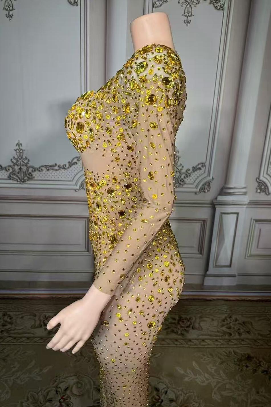 Rhinestones Tulle Long Sleeve Sweetheart Floor-Length Prom Dress Yesbabyonline