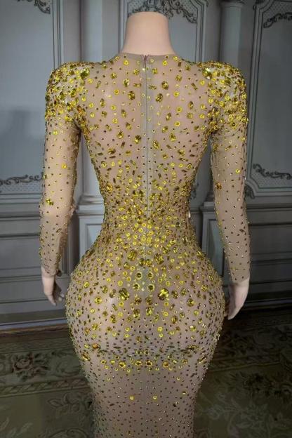 Rhinestones Tulle Long Sleeve Sweetheart Floor-Length Prom Dress Yesbabyonline