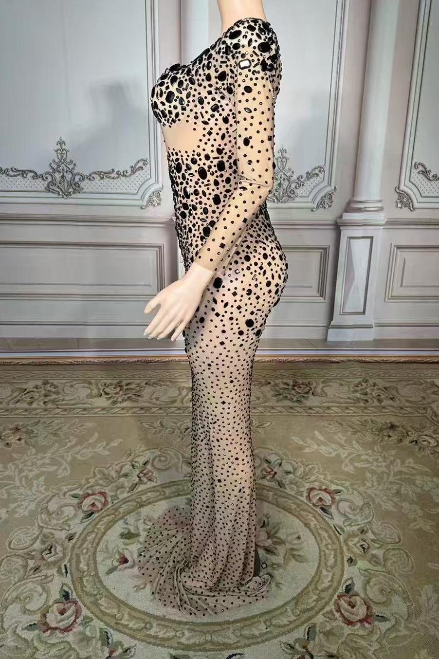 Rhinestones Tulle Long Sleeve Sweetheart Floor-Length Prom Dress Yesbabyonline