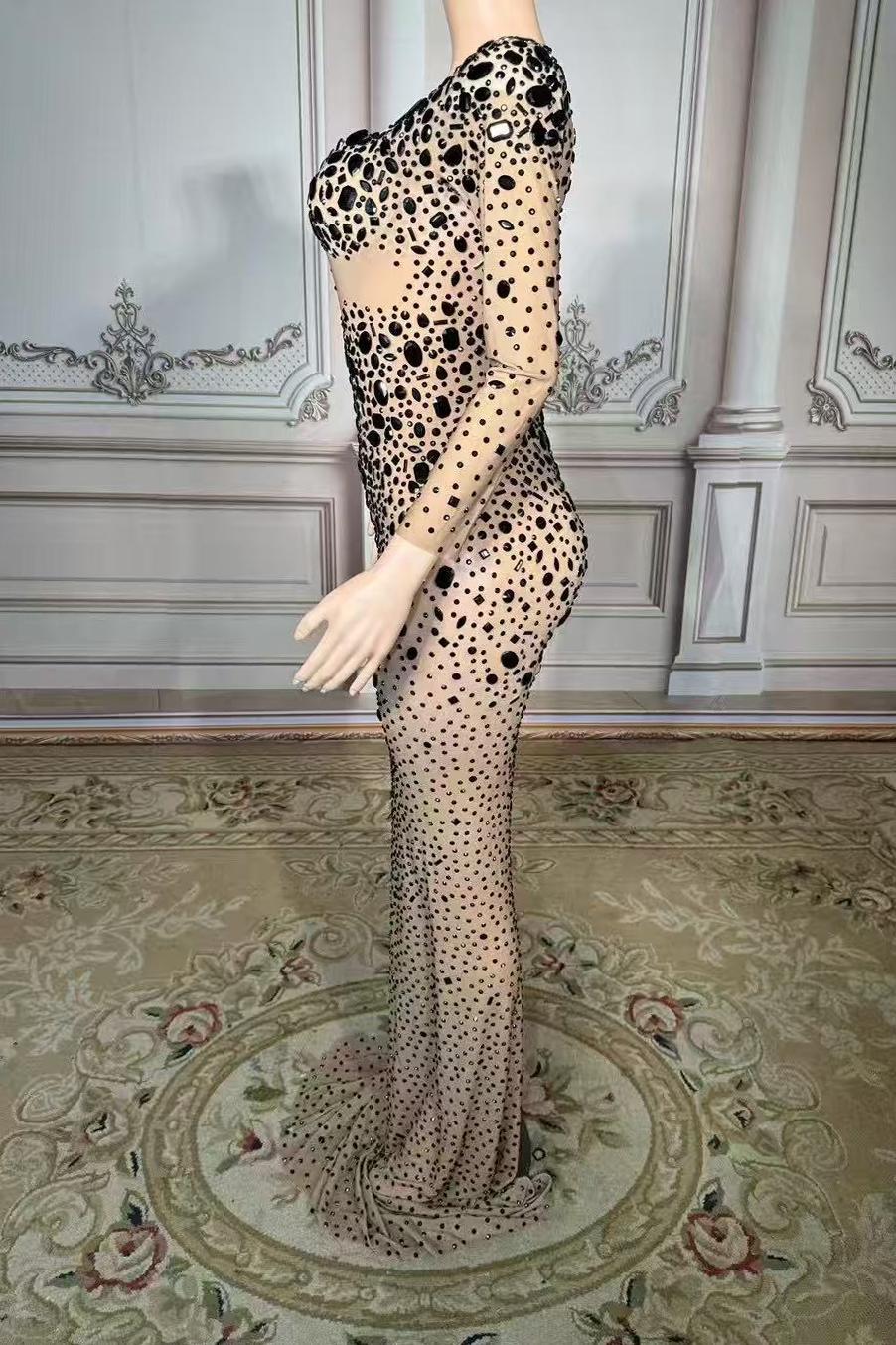 Rhinestones Tulle Long Sleeve Sweetheart Floor-Length Prom Dress Yesbabyonline