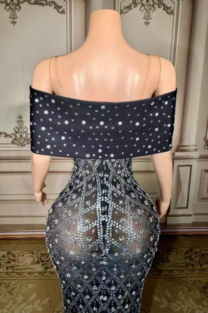 Rhinestones Long Straight Tulle V-neck Sleeveless Prom Dress Yesbabyonline 