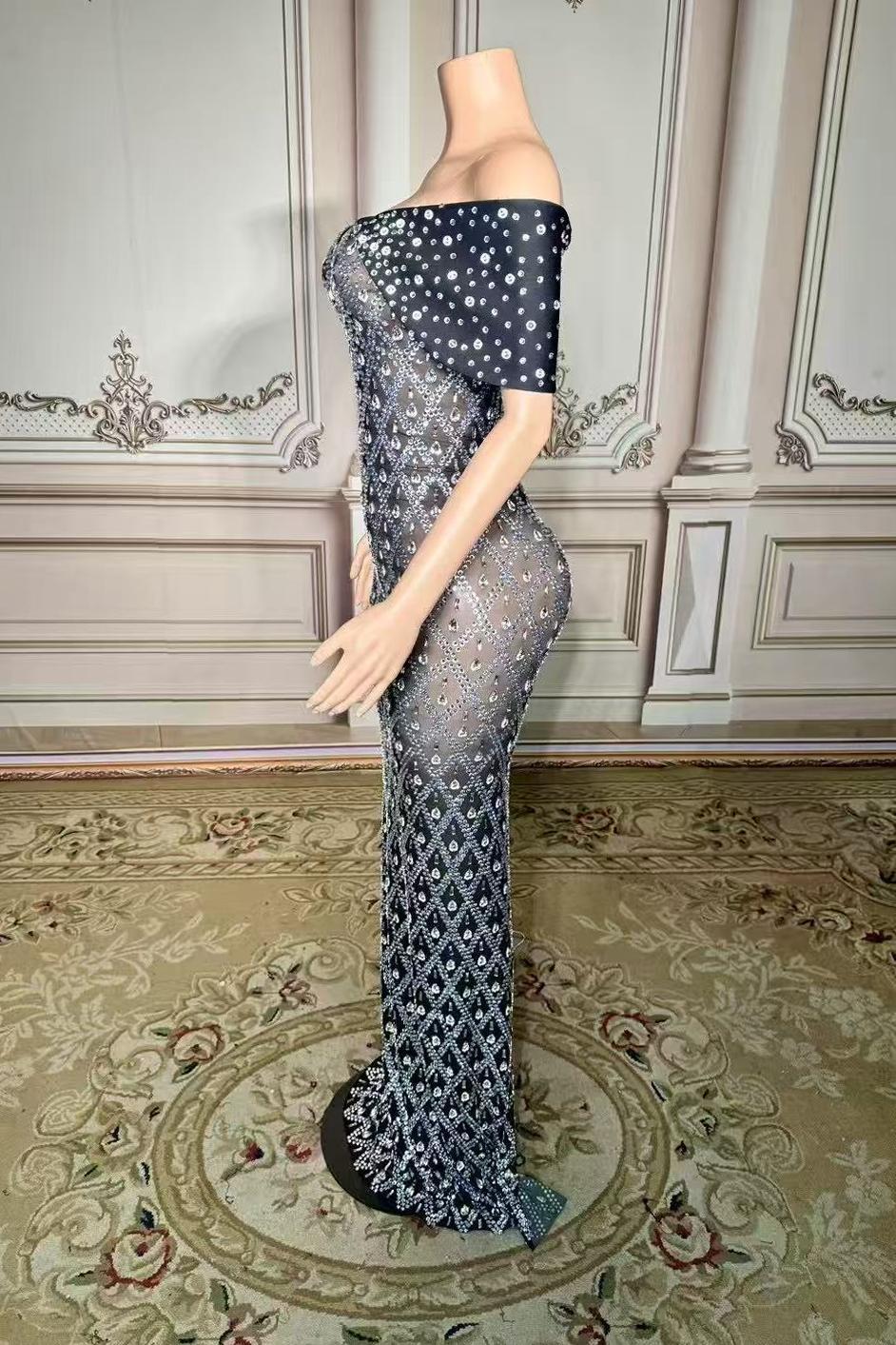 Rhinestones Long Straight Tulle V-neck Sleeveless Prom Dress Yesbabyonline