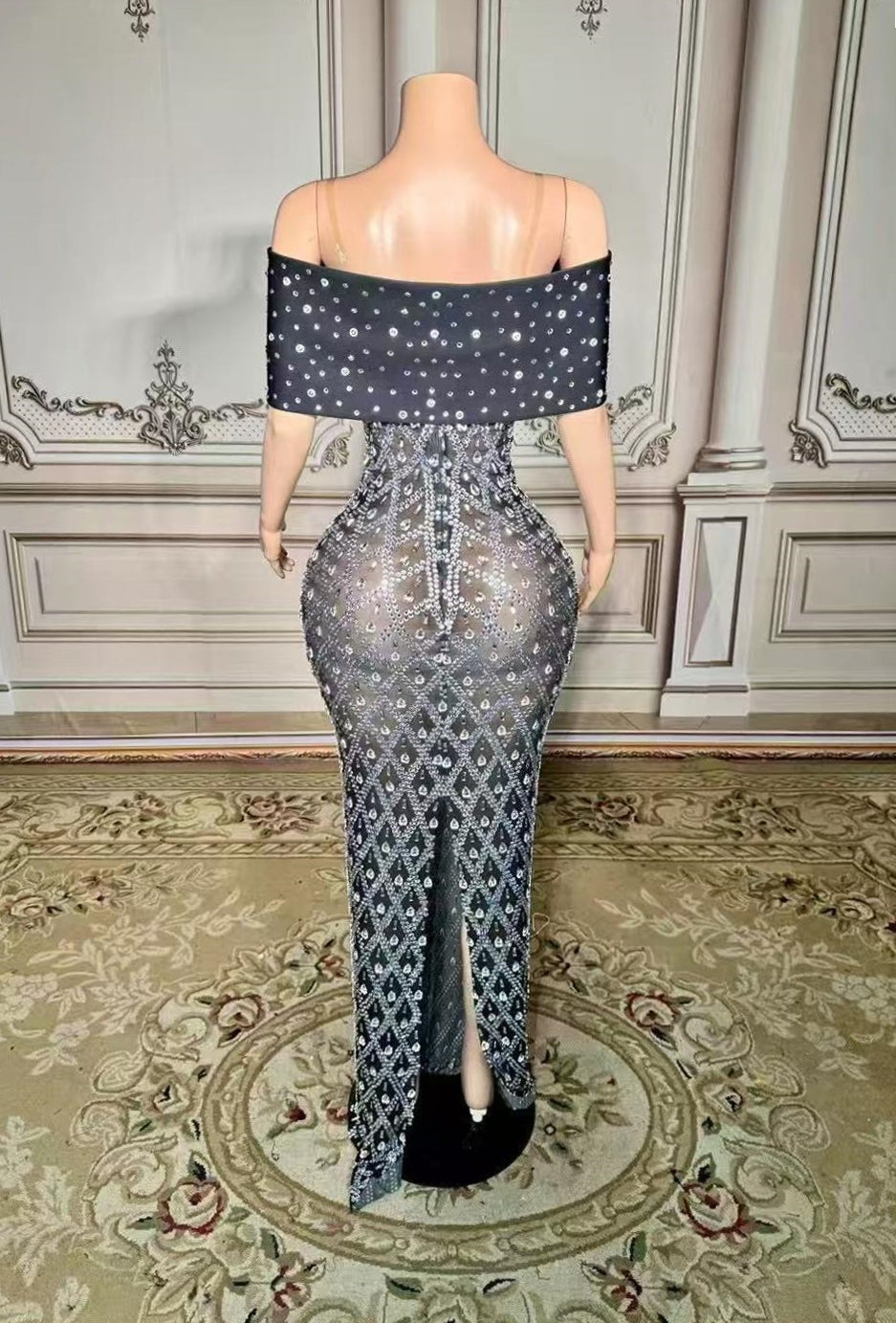 Rhinestones Long Straight Tulle V-neck Sleeveless Prom Dress Yesbabyonline 