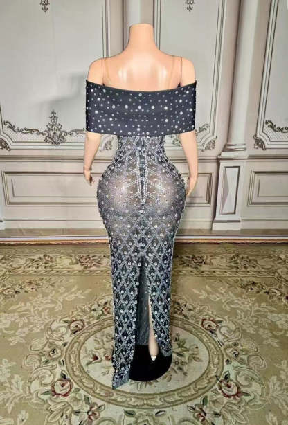 Rhinestones Long Straight Tulle V-neck Sleeveless Prom Dress Yesbabyonline 