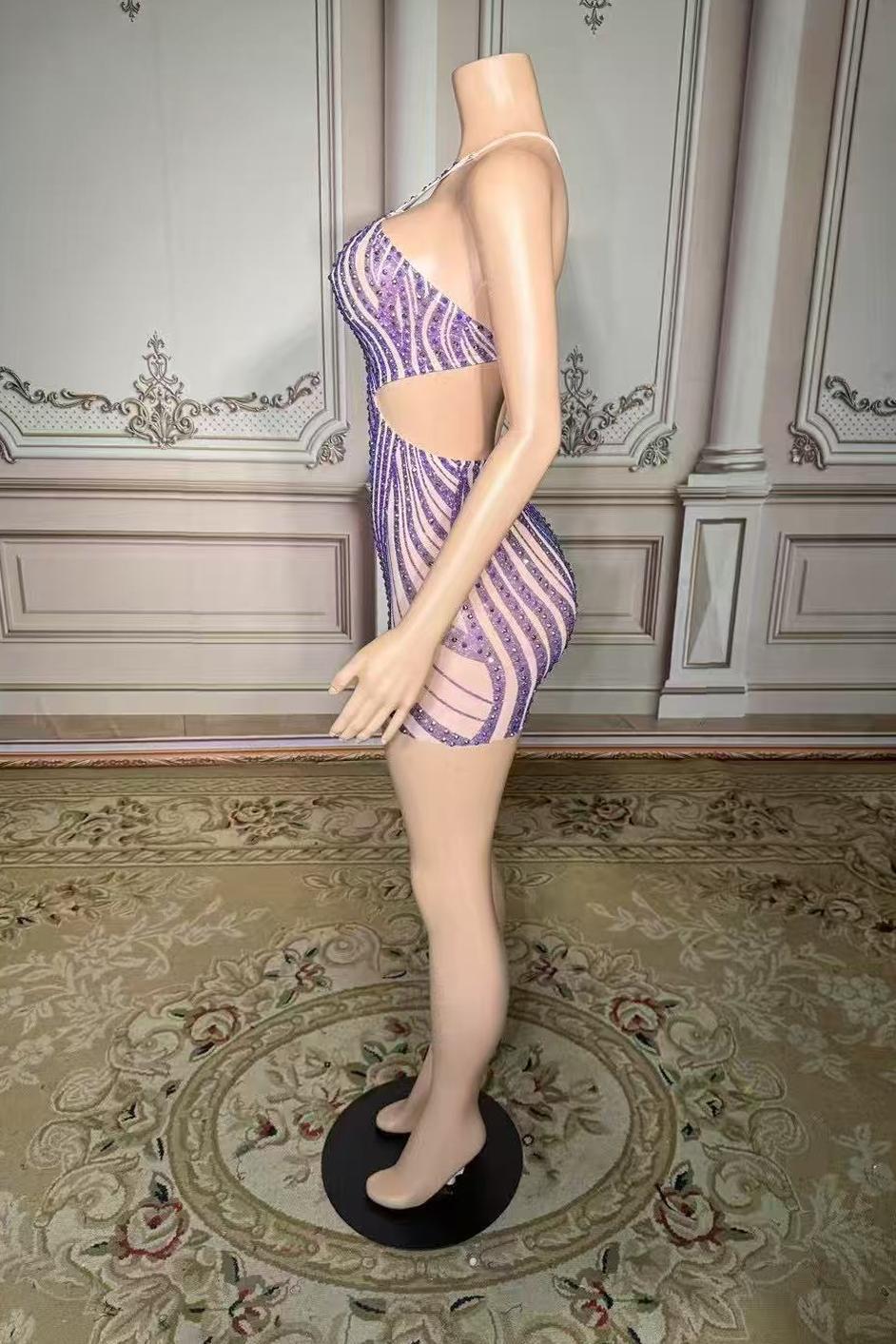 Short One-Shoulder Purple Tulle Zipper Rhinestones Prom Dress Yesbabyonline