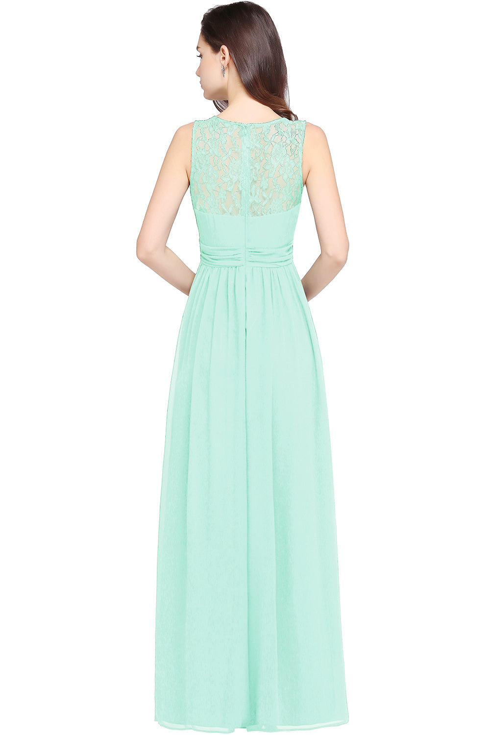 Long A Line Round Neck Chiffon Floor Length Formal Dresses - YESBABYONLINE