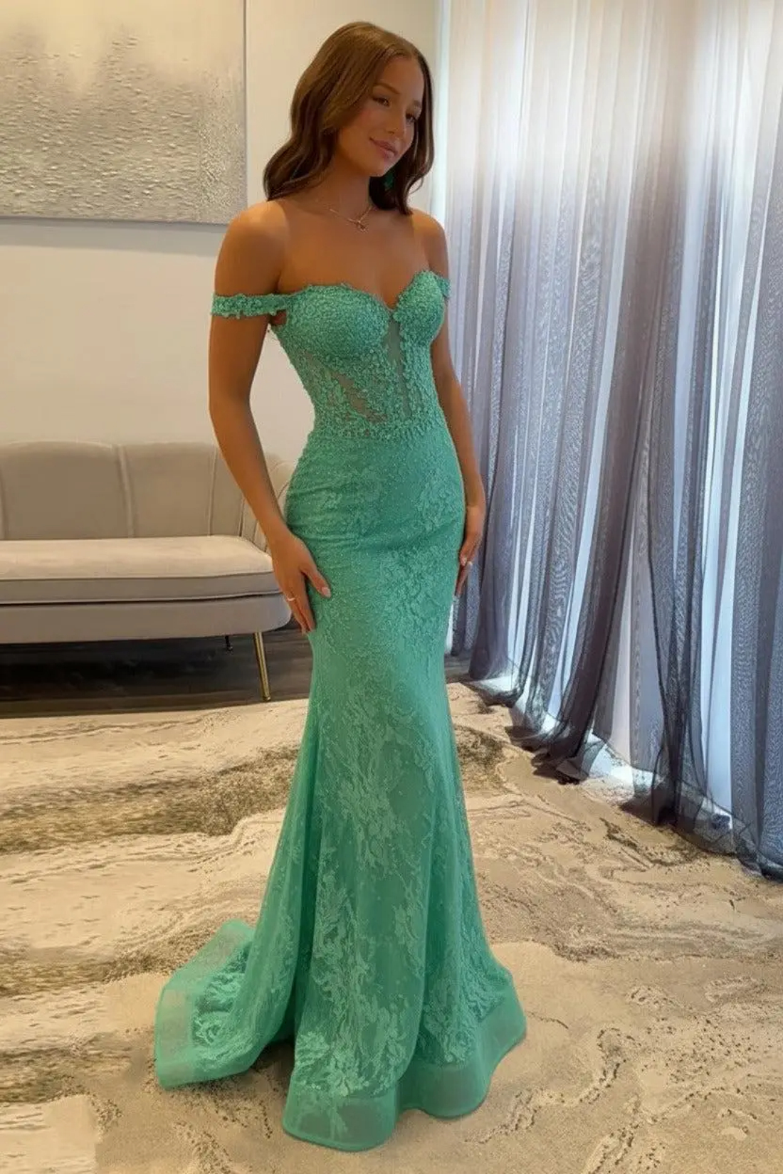 Navy Sweetheart Off the Shoulder Mermaid Long Prom Dress