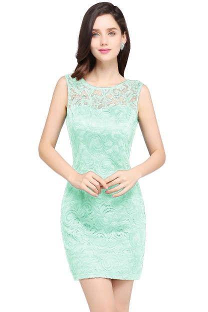 Short Mermaid Scoop Neck Lace Knee Length Formal Dress - YESBABYONLINE
