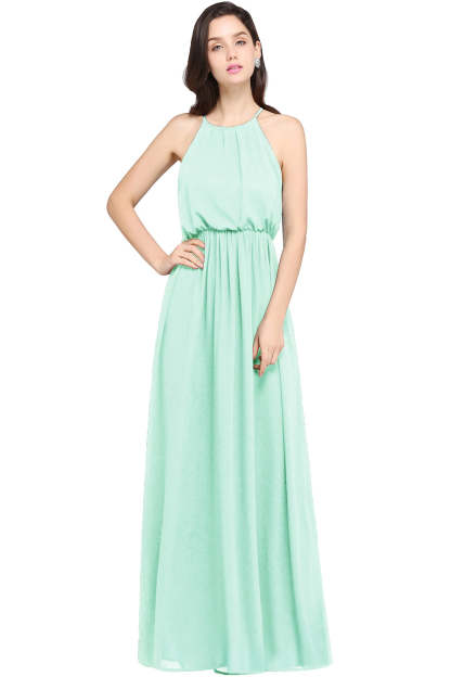 Casual Long Halter Chiffon Floor Length A Line Bridesmaid Dress - YESBABYONLINE