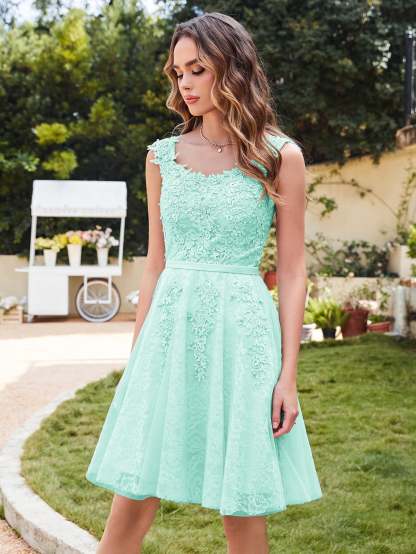 Short Tulle A line Sleeveless Knee Length Homecoming Dress - YESBABYONLINE