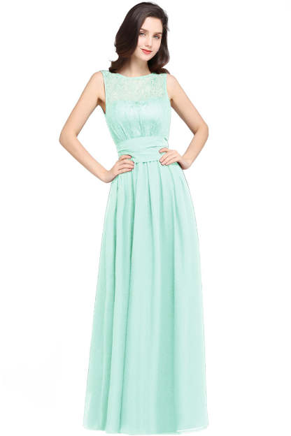 Long Off The Shoulder Round Neck Chiffon Bridesmaid Dress with Floral Lace and Ruffle - YESBABYONLINE