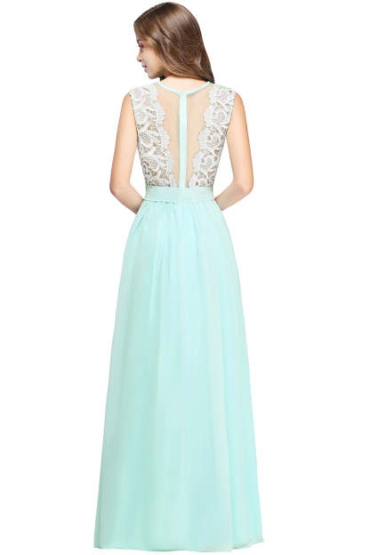 Long A line Crew Neck Floor Length Floral Lace Chiffon Wedding Guest Dress - YESBABYONLINE