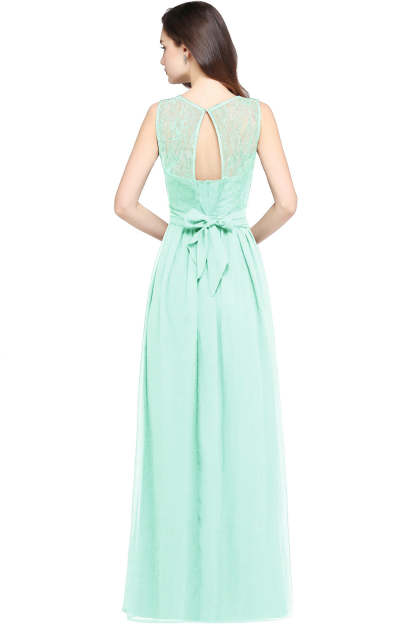 Long Off The Shoulder Round Neck Chiffon Bridesmaid Dress with Floral Lace and Ruffle - YESBABYONLINE