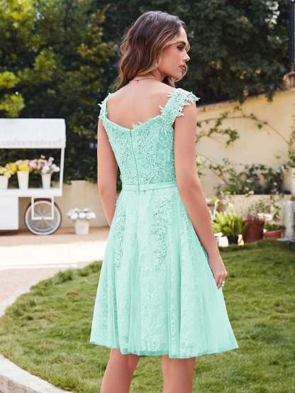 Short Tulle A line Sleeveless Knee Length Homecoming Dress - YESBABYONLINE