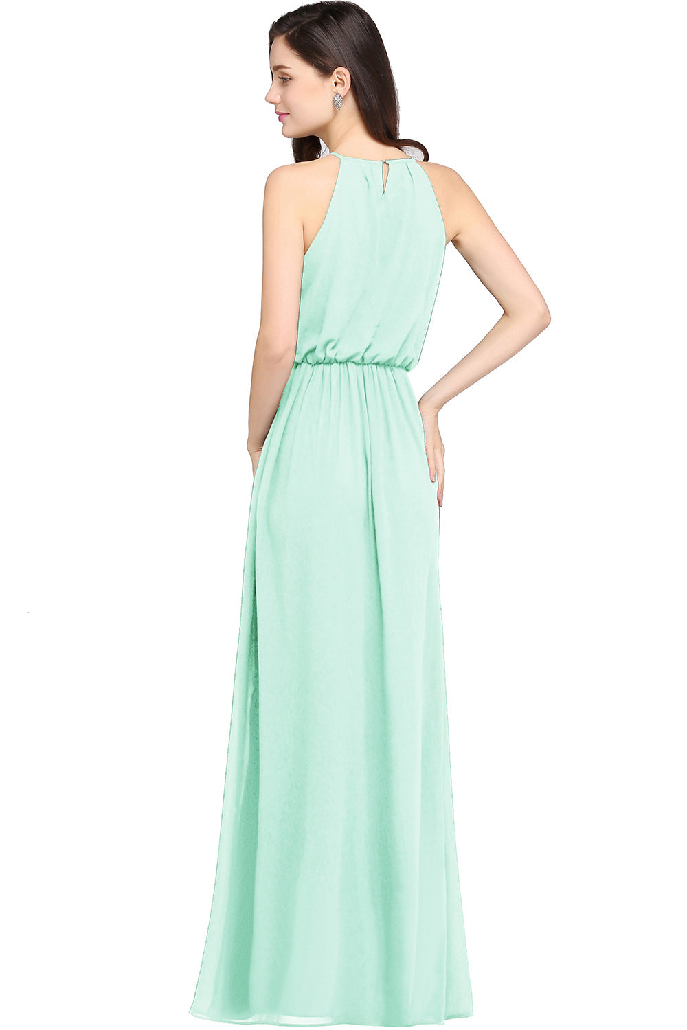 Casual Long Halter Chiffon Floor Length A Line Bridesmaid Dress - YESBABYONLINE