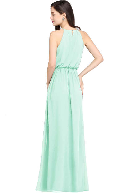 Casual Long Halter Chiffon Floor Length A Line Bridesmaid Dress - YESBABYONLINE