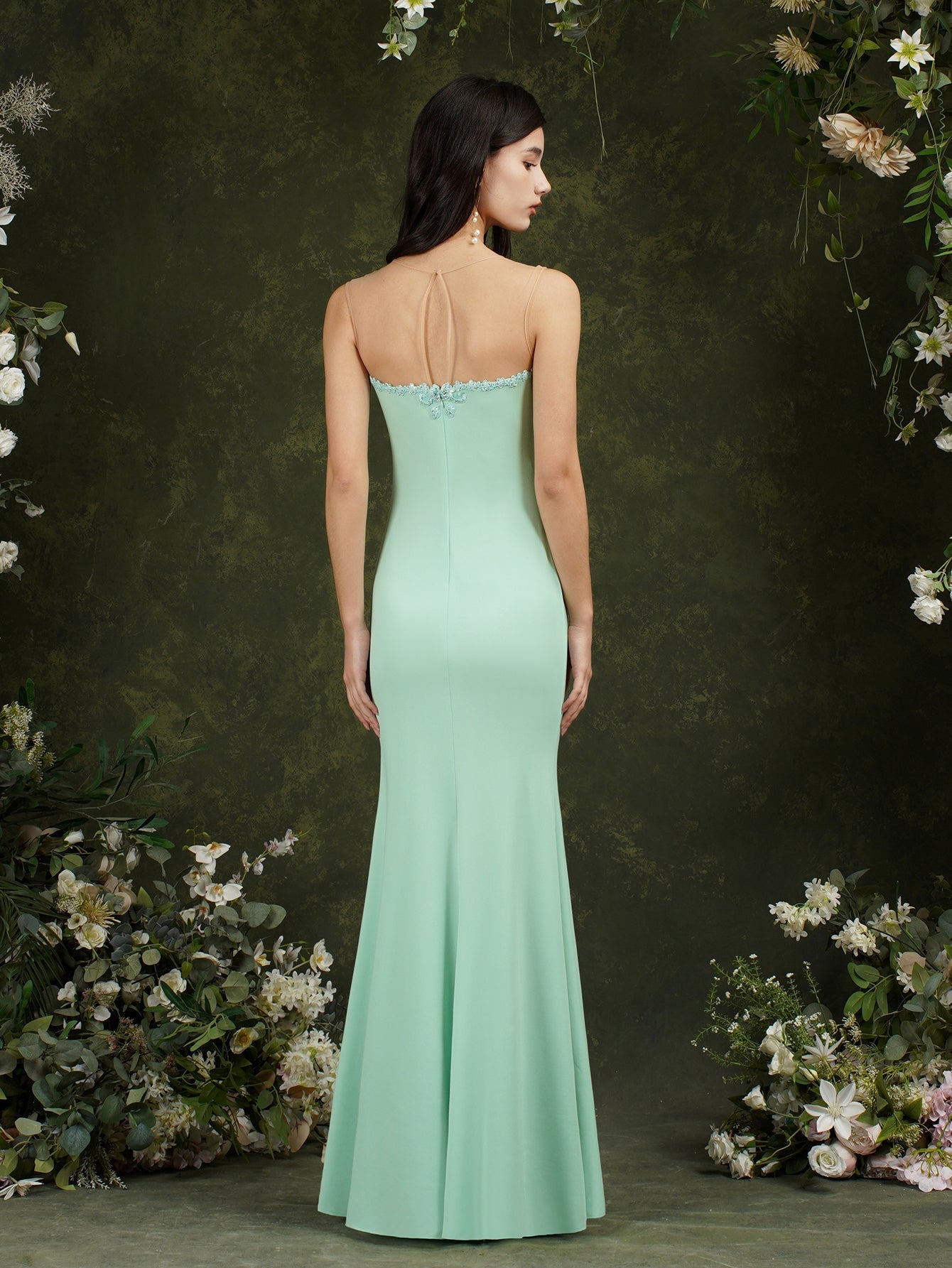 Long Sleeveless Lace Appliques Mermaid Evening Dress - YESBABYONLINE