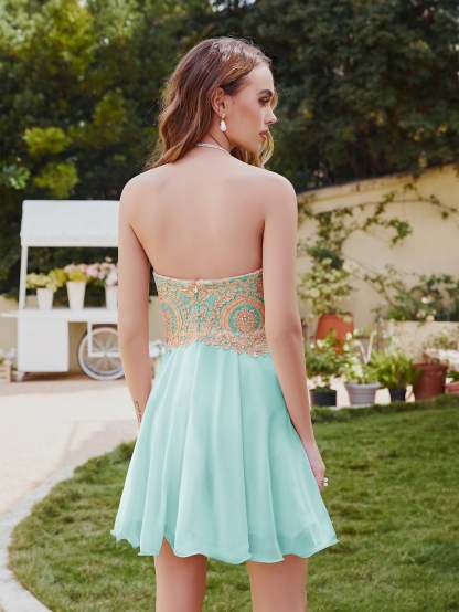 Short A-Line Strapless Chiffon Prom Dresses with Beadings - YESBABYONLINE