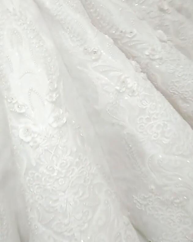 New Arrival Long Mermaid V Neck Beads Wedding Dress Lace Applique