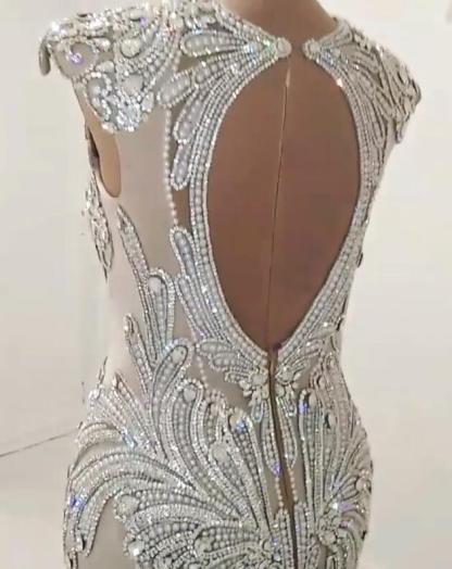 New Arrival Long Mermaid V Neck Beads Wedding Dress Lace Applique