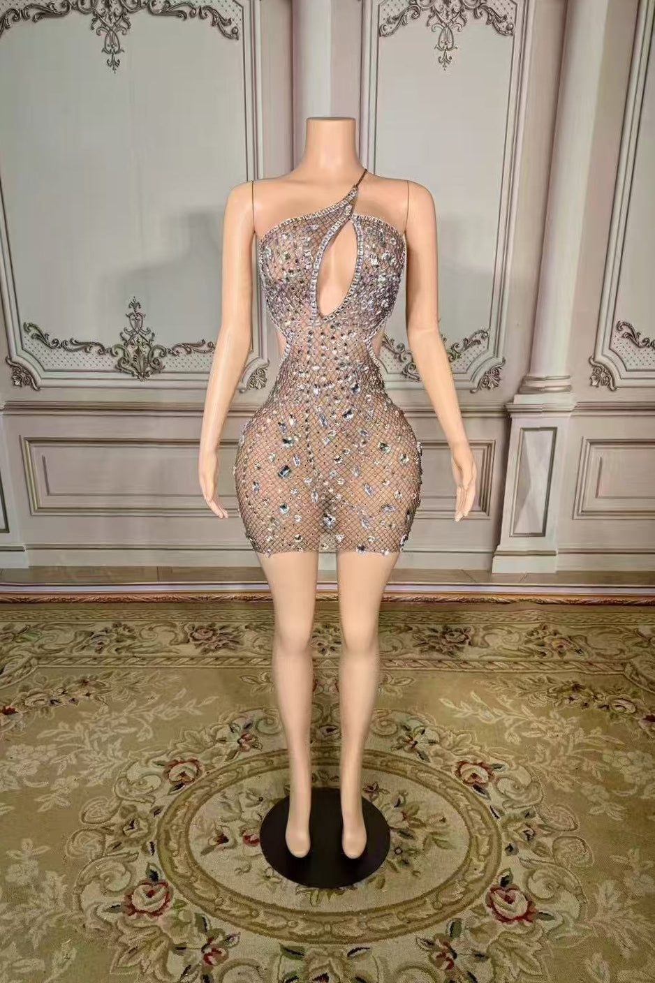 Mini One-Shoulder Sleeveless Rhinestones Tulle Prom Dress Yesbabyonline 
