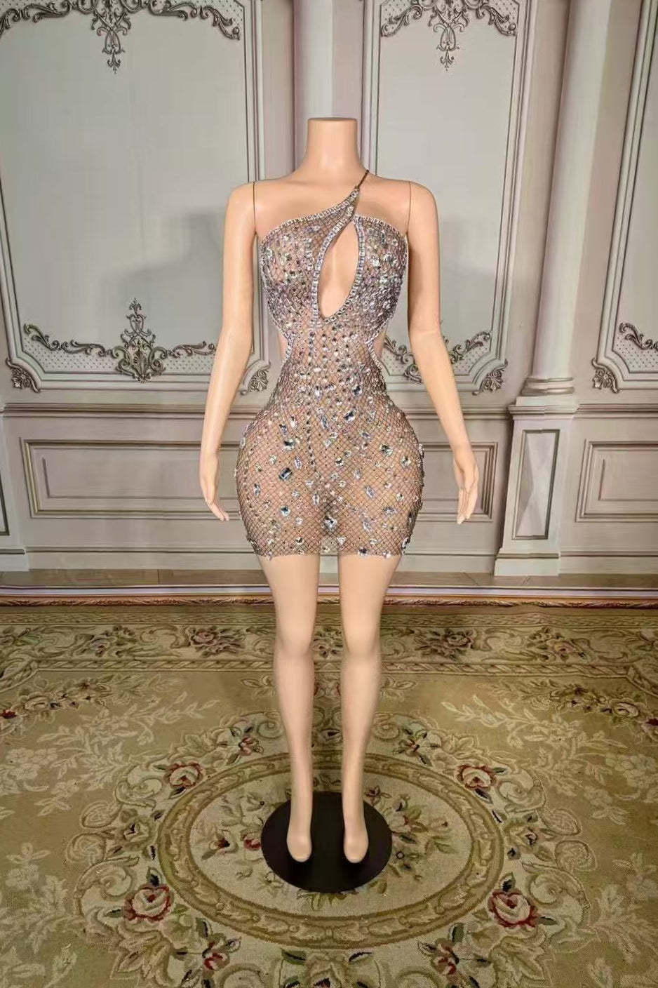 Mini One-Shoulder Sleeveless Rhinestones Tulle Prom Dress Yesbabyonline 