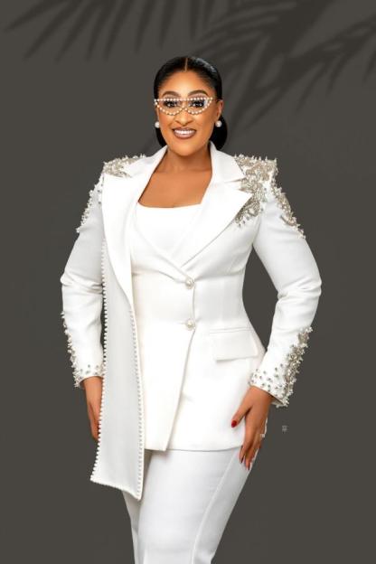 Peaked Lapel Beading Pearls Women Suits 2 Pieces Blazer Pants