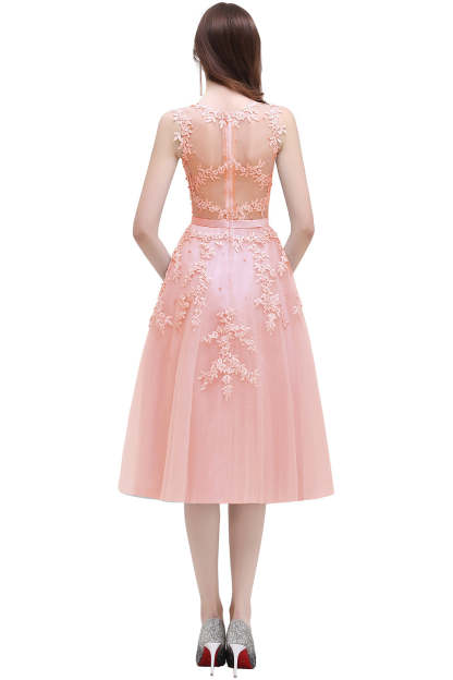 Short A Line Sleeveless Crew Neck Tulle Lace Formal Dress - YESBABYONLINE
