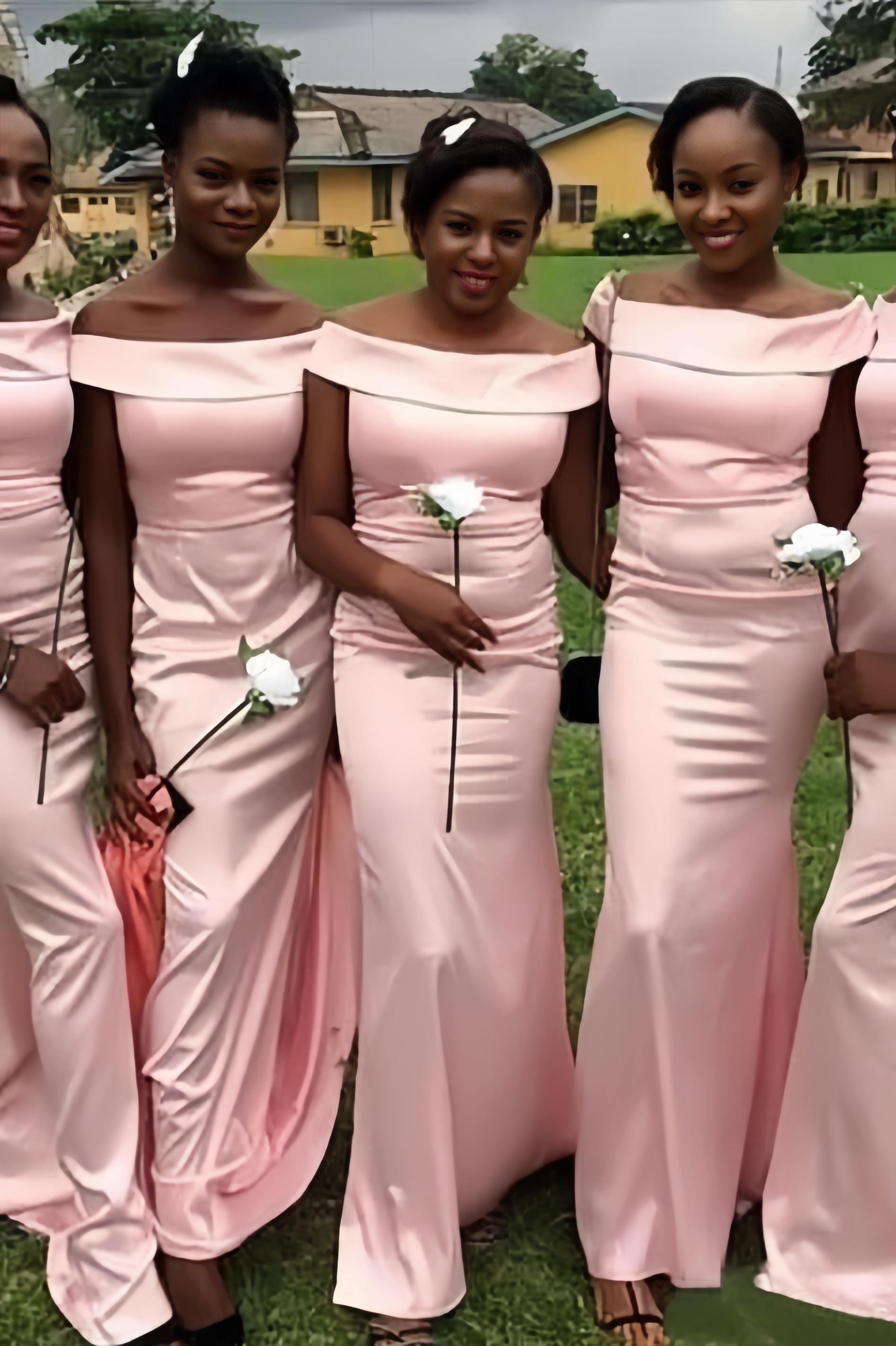 Pink Simple Mermaid Off The Shoulder Satin Long Prom Dress 