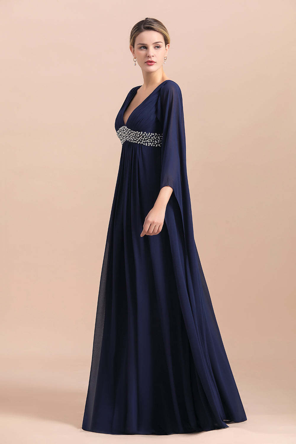Poet Long Sleeve V-neck Chiffon A-line Mother Of The Bride Dress Yesbabyonline