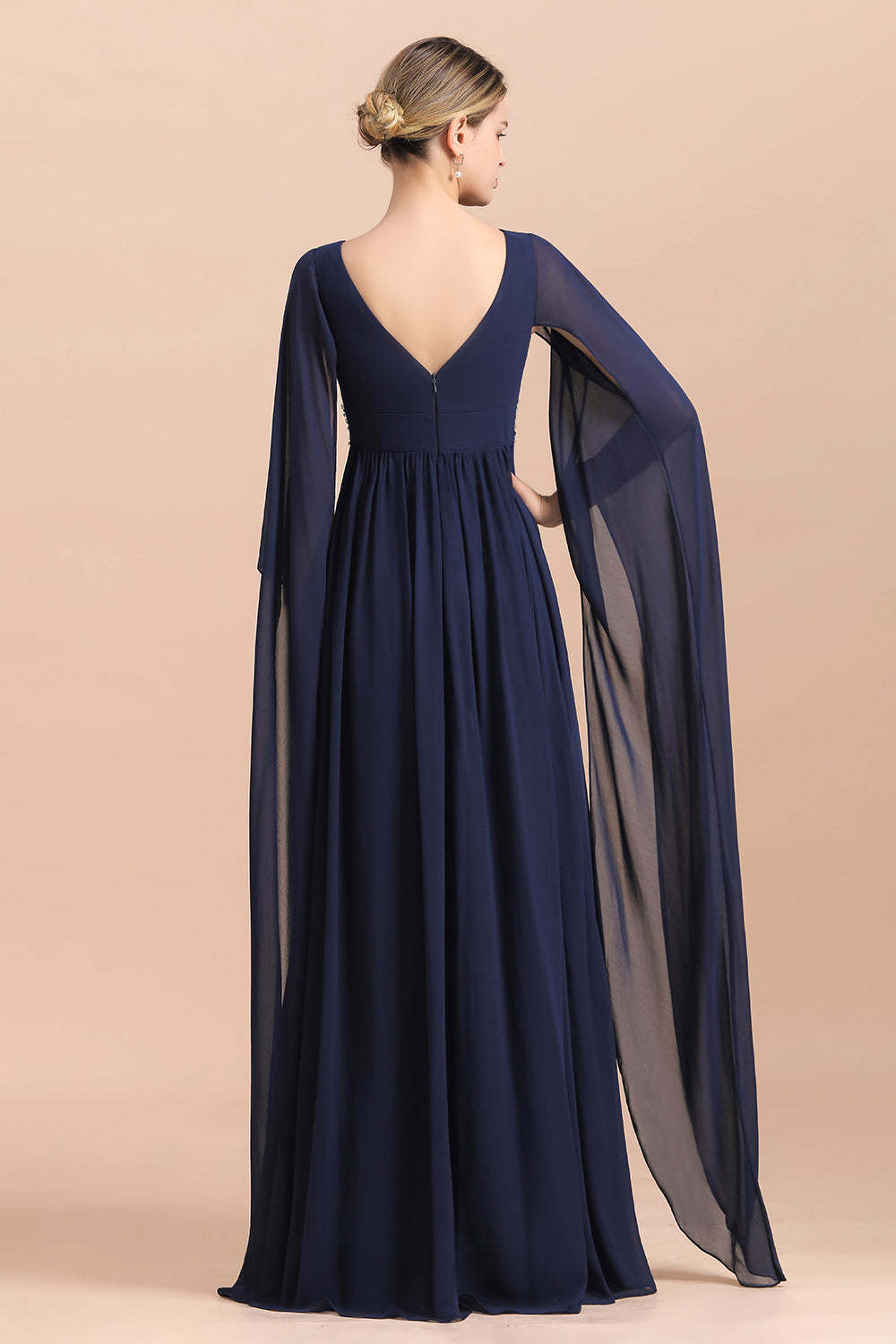 Poet Long Sleeve V-neck Chiffon A-line Mother Of The Bride Dress Yesbabyonline
