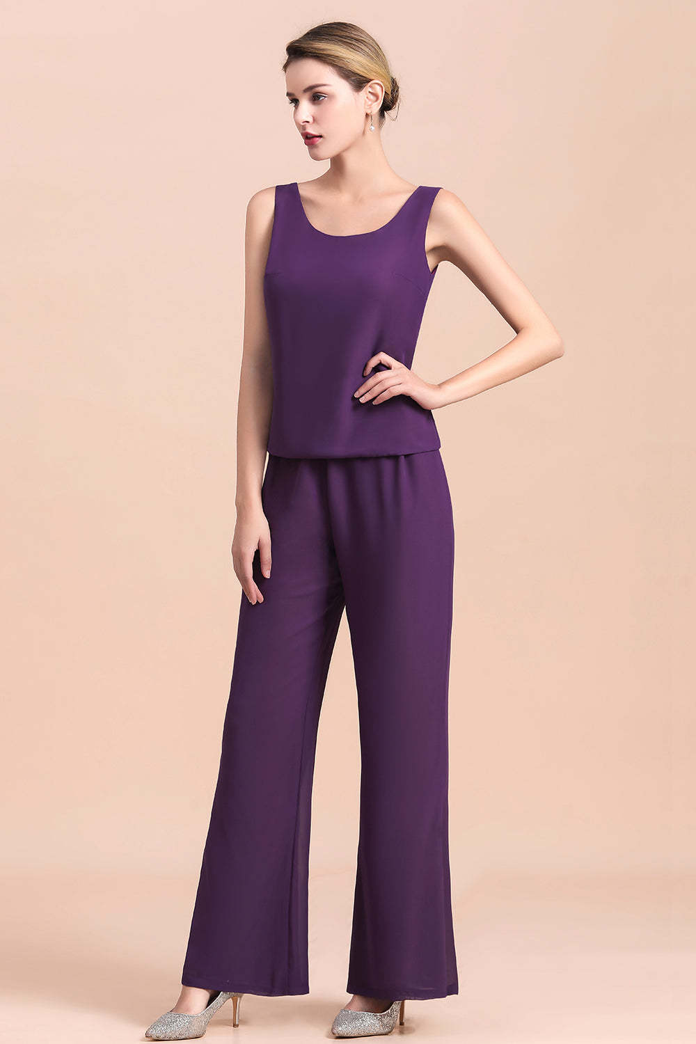 Purple Mother Of The Bride Dress Chiffon Jumpsuit with Jacket Yesbabyonline