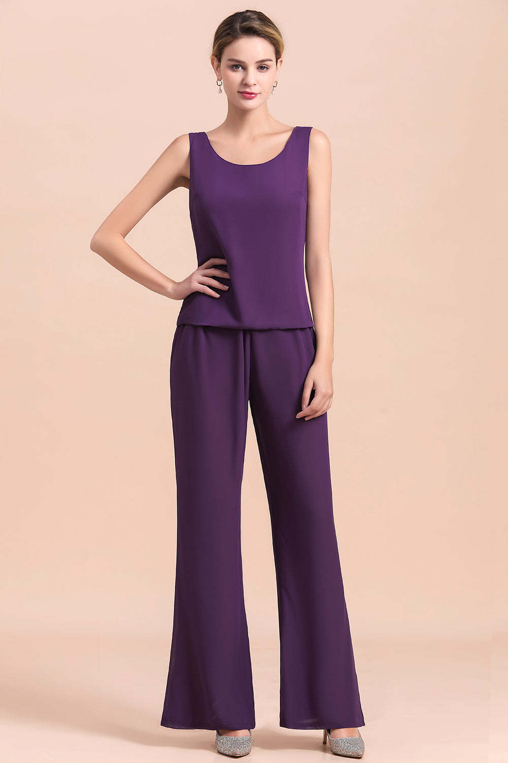 Purple Mother Of The Bride Dress Chiffon Jumpsuit with Jacket Yesbabyonline