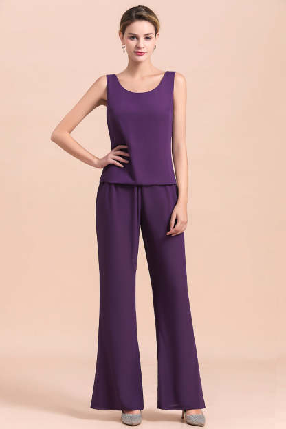 Purple Mother Of The Bride Dress Chiffon Jumpsuit with Jacket Yesbabyonline